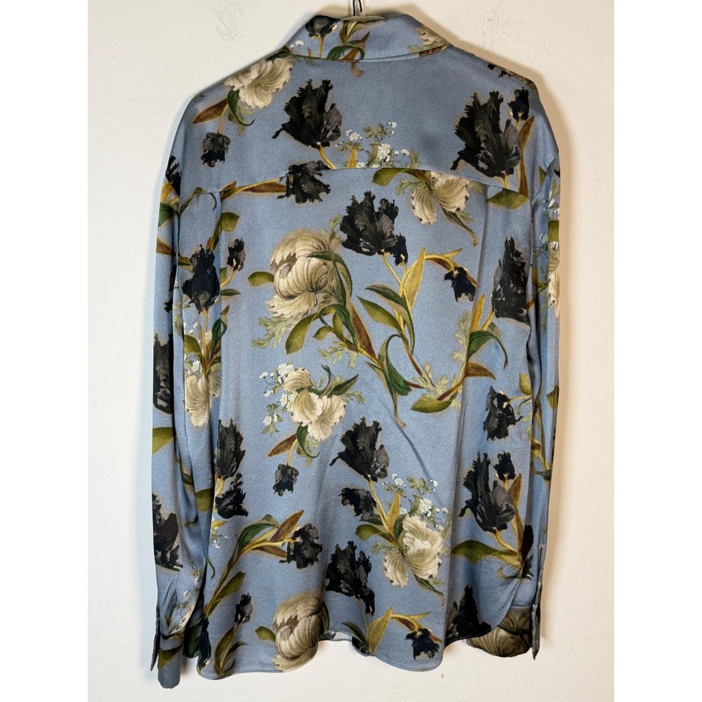 Vince Womens Blue Floral 100% Silk Button Down Long Sleeve Blouse Size L - Picture 3 of 10